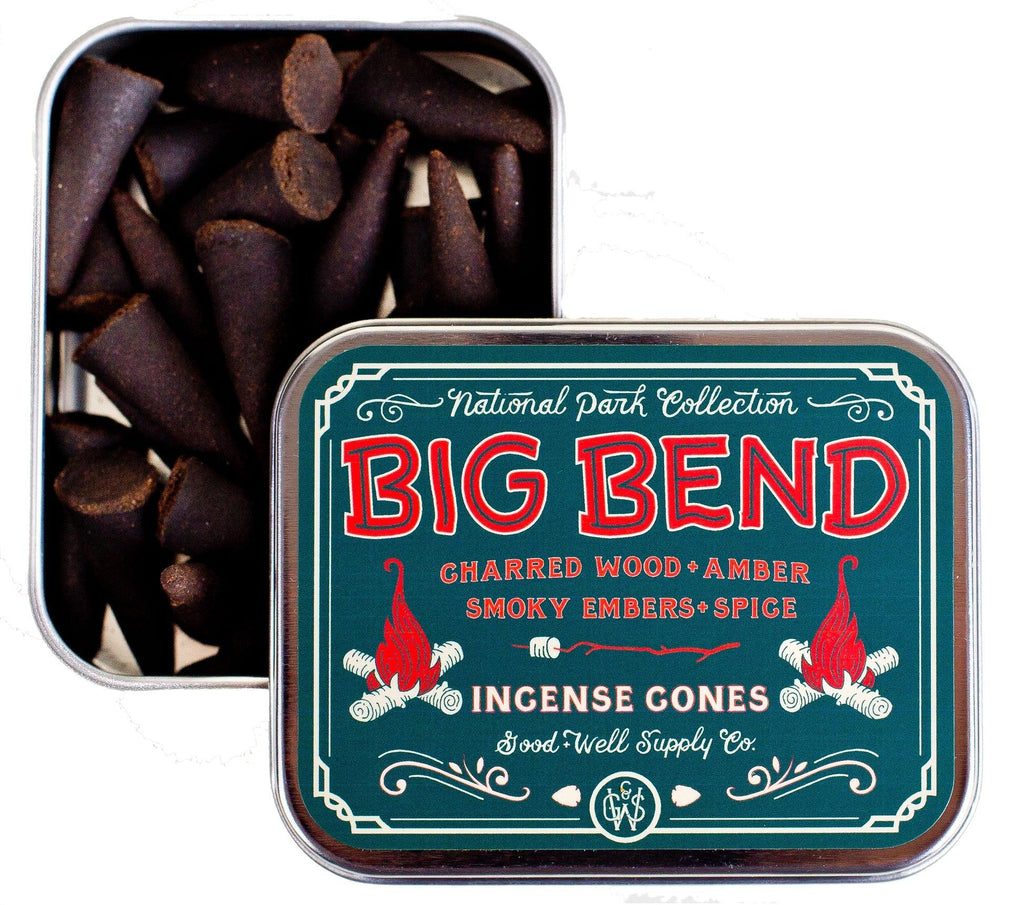 Big Bend Incense sticks displayed against an image of Texas's vast desert landscape, embodying the product's warm, earthy fragrance.