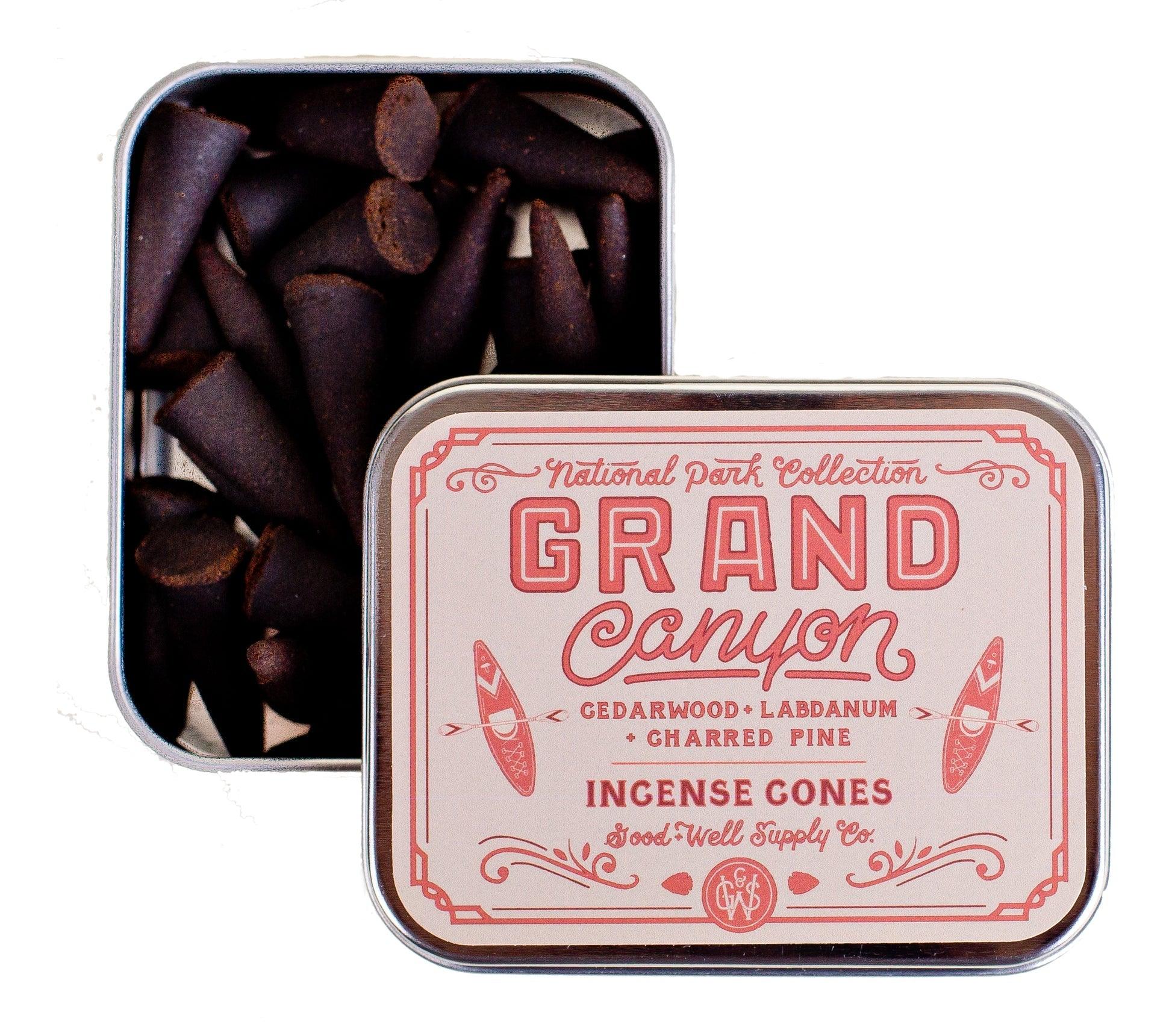 Grand Canyon Incense sticks displayed against a panoramic view of the Grand Canyon, embodying the product's crisp, timeless aroma.