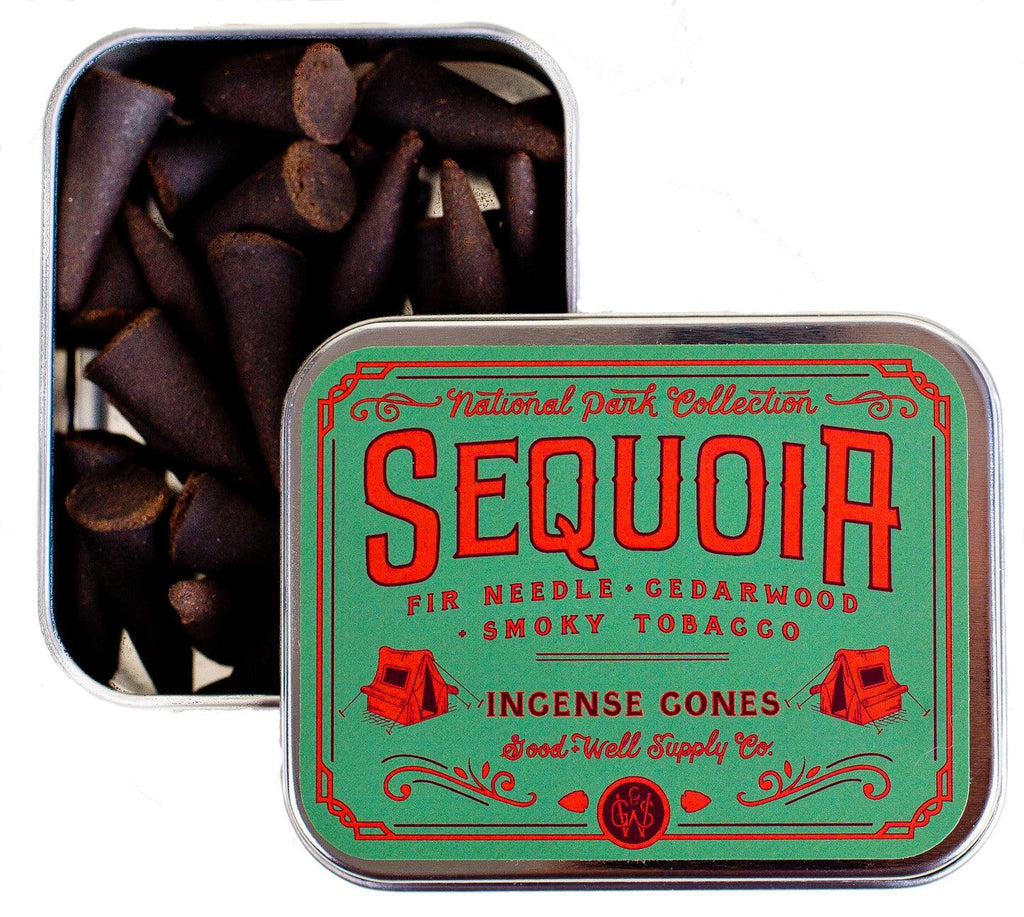 Sequoia Incense sticks set against the towering sequoias of California, symbolizing the product's grounding, tranquil fragrance.