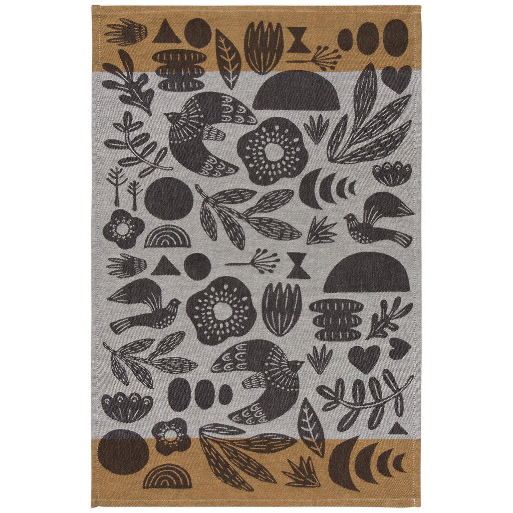 Myth Jacquard Towel - Intricately woven dishtowel blending bold geometrics and organic shapes in rich hues.
