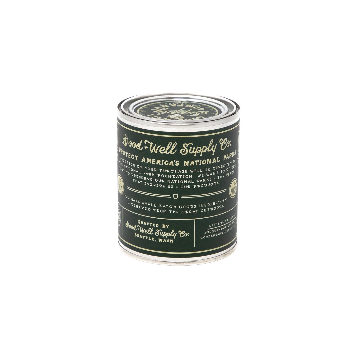 Rocky Mountain Soy Candle in sustainable packaging, emanating a brisk, woodsy scent reminiscent of the majestic mountain range.