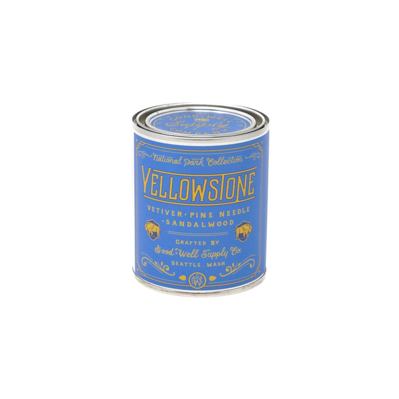 Yellowstone Soy Candle in sustainable packaging, diffusing a captivating scent reflective of the park's diverse landscapes.