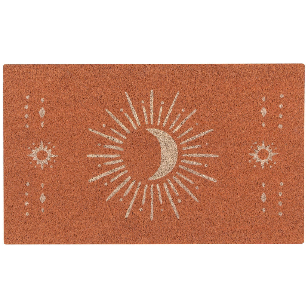 Sun + Moon Coir Fiber Doormat - Biodegradable doormat with radiant sun and moon design, ideal for outdoor entryways.